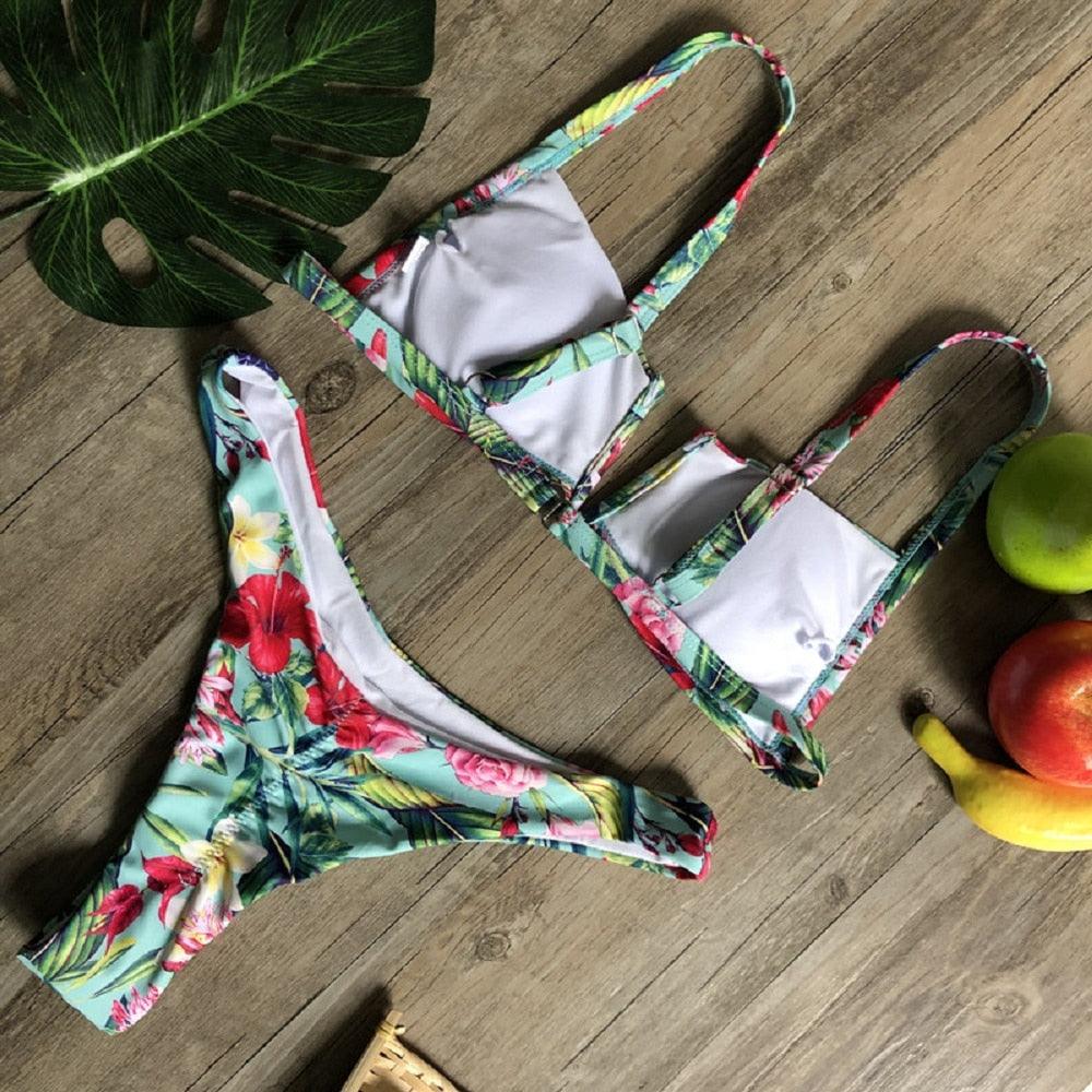 Popular Women's Beachwear Bikini Set Swimwear Push-Up Padded Swimsuit Floral Bikini Set Low Rise Ruffled Two Pieces Swimsuit Push Up Bathing Suit Swimwear