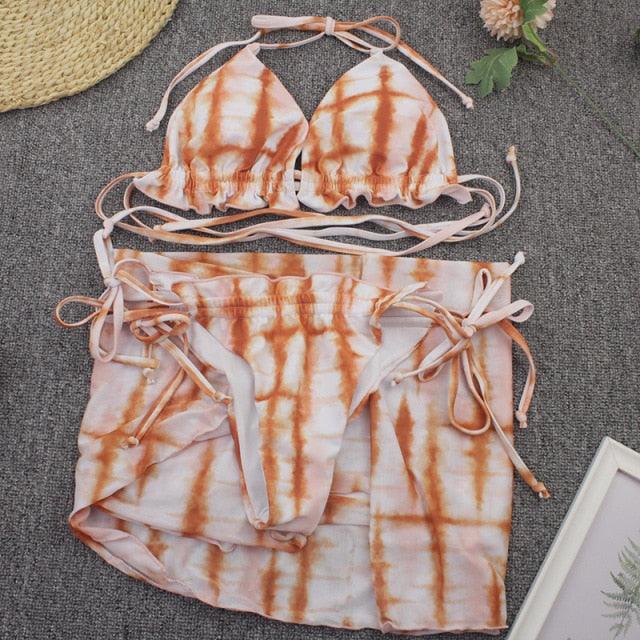 Print Swimsuit 3 Piece Mesh Bikini Set Women's Ribbed Floral Bikini Set Tie Side Swimsuit Cover Ups Daisy Butterfly Print Three Piece Bikini Swimwear Triangle Micro Bikini String Halter Swimwear Women Low Waist Bathing Suit