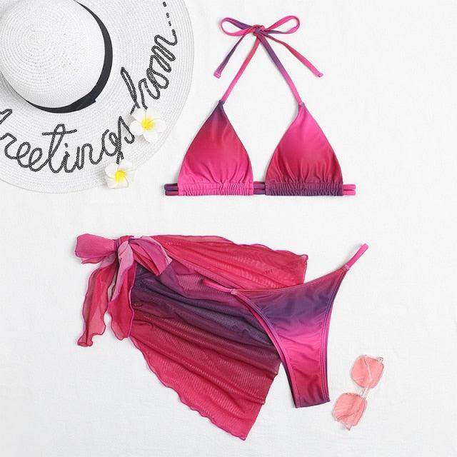 Print Swimsuit 3 Piece Mesh Bikini Set Women's Ribbed Floral Bikini Set Tie Side Swimsuit Cover Ups Daisy Butterfly Print Three Piece Bikini Swimwear Triangle Micro Bikini String Halter Swimwear Women Low Waist Bathing Suit