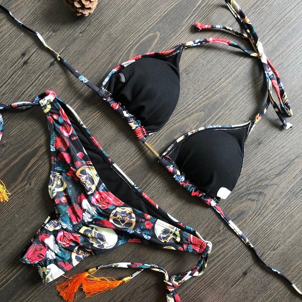 Popular Women's Beachwear Bikini Set Swimwear Push-Up Padded Swimsuit Floral Bikini Set Low Rise Ruffled Two Pieces Swimsuit Push Up Bathing Suit Swimwear