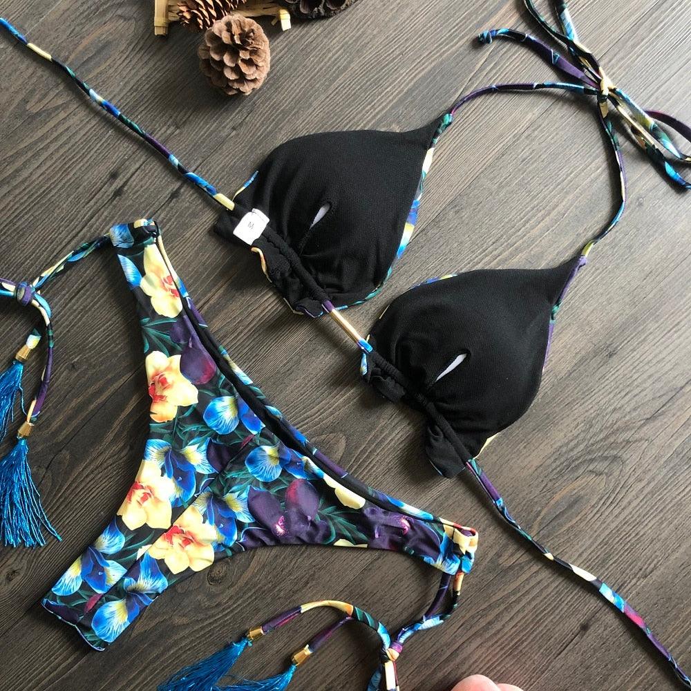 Popular Women's Beachwear Bikini Set Swimwear Push-Up Padded Swimsuit Floral Bikini Set Low Rise Ruffled Two Pieces Swimsuit Push Up Bathing Suit Swimwear