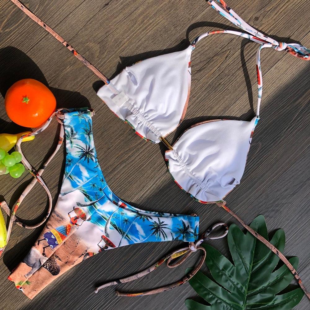 Popular Women's Beachwear Bikini Set Swimwear Push-Up Padded Swimsuit Floral Bikini Set Low Rise Ruffled Two Pieces Swimsuit Push Up Bathing Suit Swimwear