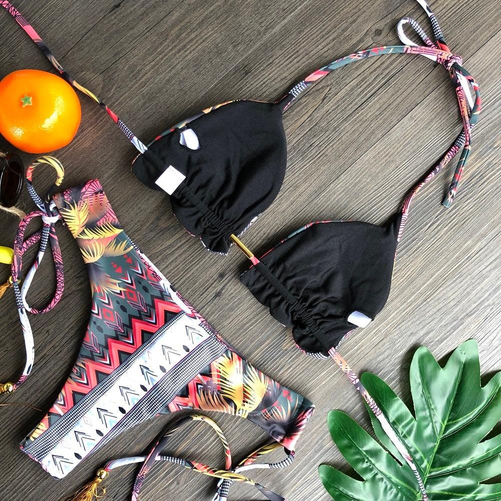 Popular Women's Beachwear Bikini Set Swimwear Push-Up Padded Swimsuit Floral Bikini Set Low Rise Ruffled Two Pieces Swimsuit Push Up Bathing Suit Swimwear
