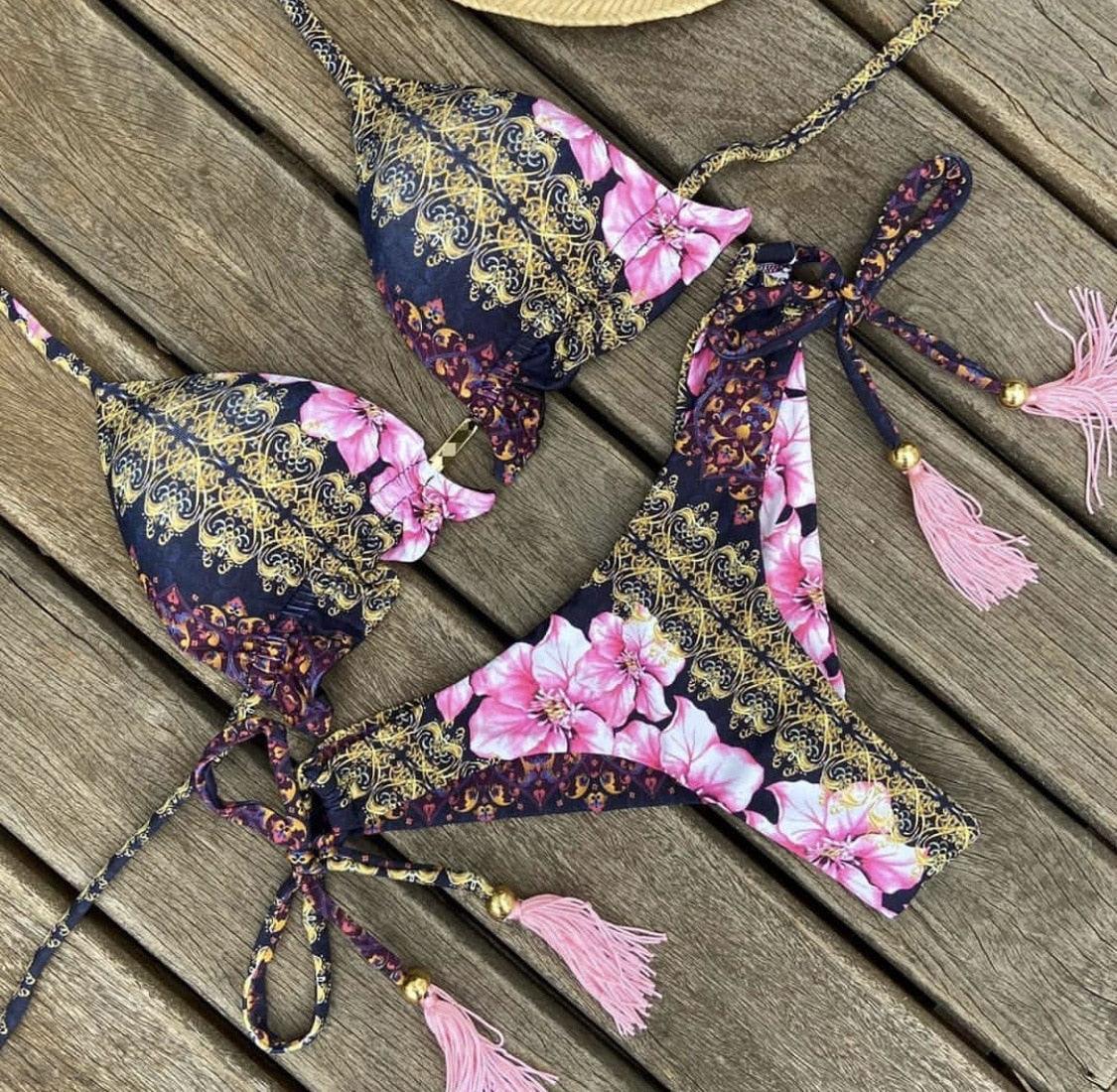 Popular Women's Beachwear Bikini Set Swimwear Push-Up Padded Swimsuit Floral Bikini Set Low Rise Ruffled Two Pieces Swimsuit Push Up Bathing Suit Swimwear
