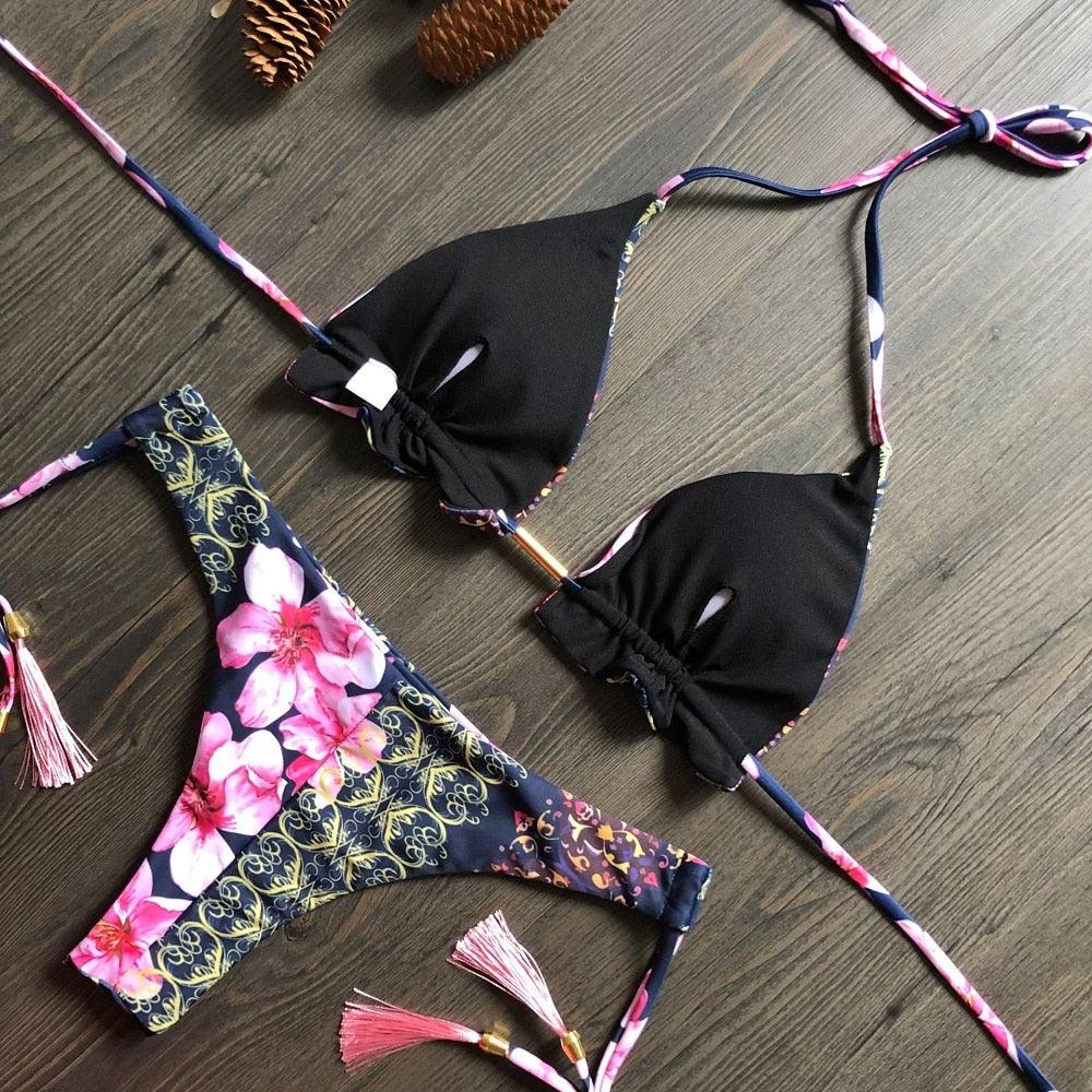 Popular Women's Beachwear Bikini Set Swimwear Push-Up Padded Swimsuit Floral Bikini Set Low Rise Ruffled Two Pieces Swimsuit Push Up Bathing Suit Swimwear