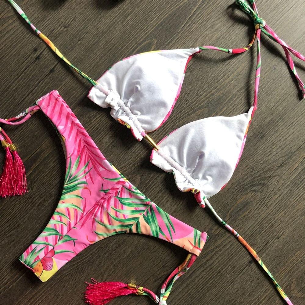 Popular Women's Beachwear Bikini Set Swimwear Push-Up Padded Swimsuit Floral Bikini Set Low Rise Ruffled Two Pieces Swimsuit Push Up Bathing Suit Swimwear