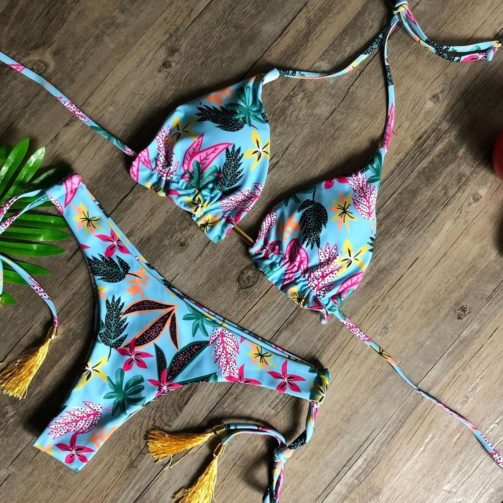 Popular Women's Beachwear Bikini Set Swimwear Push-Up Padded Swimsuit Floral Bikini Set Low Rise Ruffled Two Pieces Swimsuit Push Up Bathing Suit Swimwear