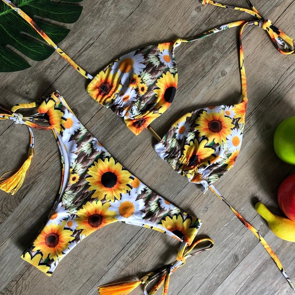 Popular Women's Beachwear Bikini Set Swimwear Push-Up Padded Swimsuit Floral Bikini Set Low Rise Ruffled Two Pieces Swimsuit Push Up Bathing Suit Swimwear
