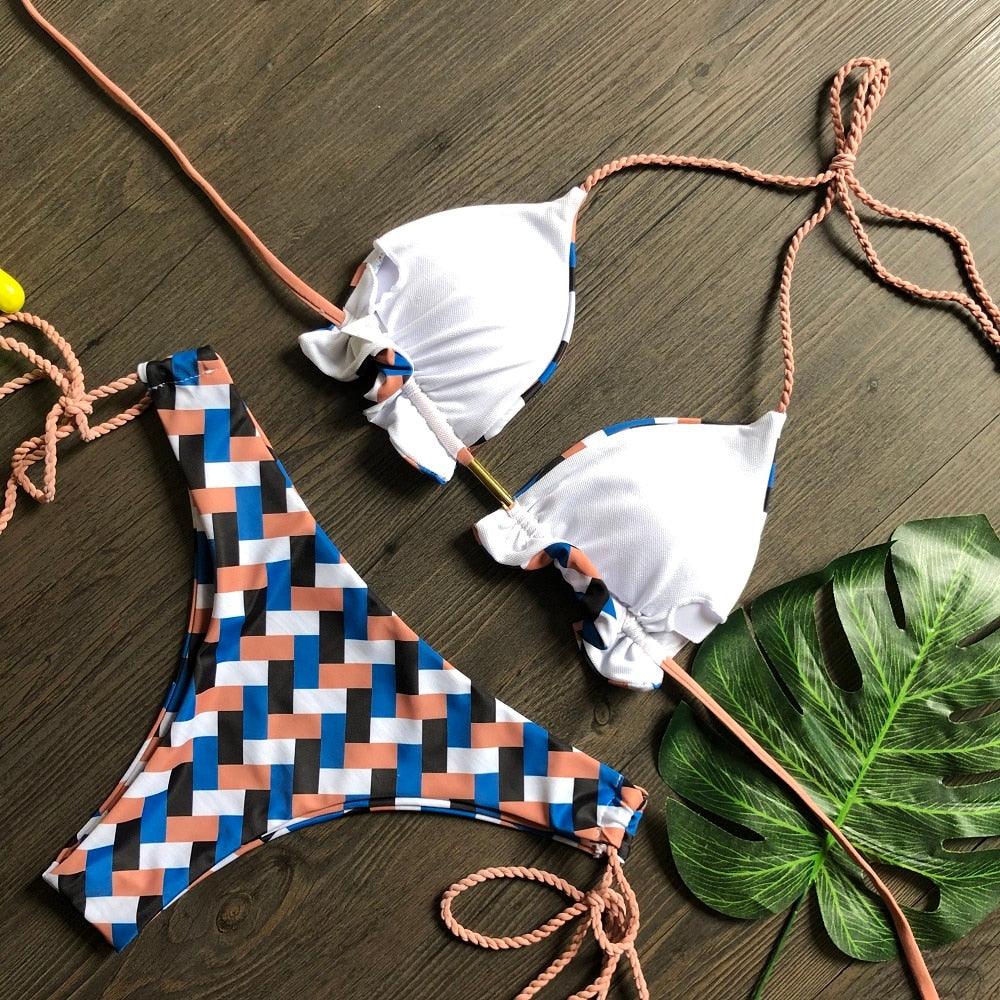 Popular Women's Beachwear Bikini Set Swimwear Push-Up Padded Swimsuit Floral Bikini Set Low Rise Ruffled Two Pieces Swimsuit Push Up Bathing Suit Swimwear
