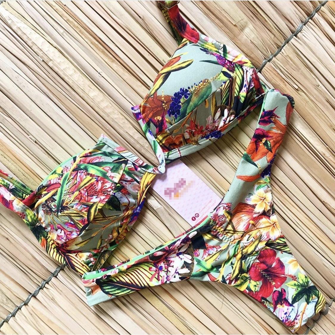 Popular Women's Beachwear Bikini Set Swimwear Push-Up Padded Swimsuit Floral Bikini Set Low Rise Ruffled Two Pieces Swimsuit Push Up Bathing Suit Swimwear