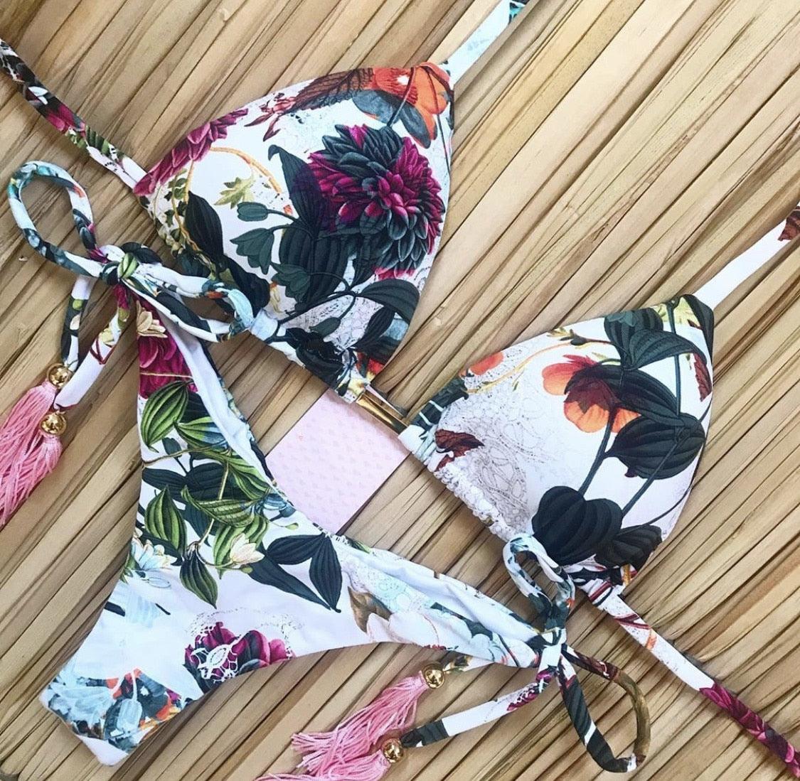 Popular Women's Beachwear Bikini Set Swimwear Push-Up Padded Swimsuit Floral Bikini Set Low Rise Ruffled Two Pieces Swimsuit Push Up Bathing Suit Swimwear
