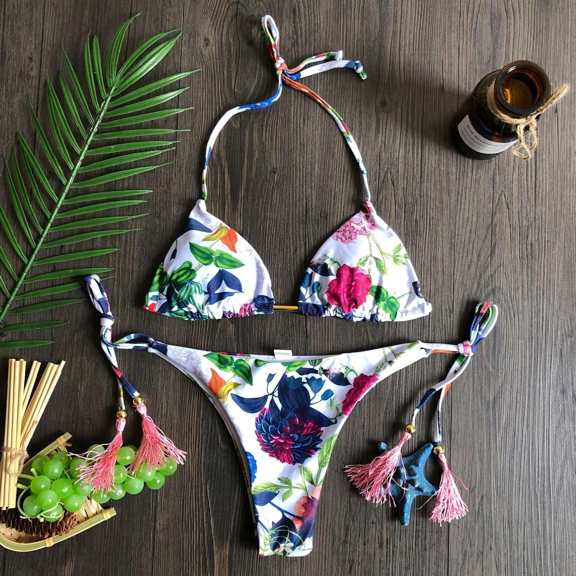 Popular Women's Beachwear Bikini Set Swimwear Push-Up Padded Swimsuit Floral Bikini Set Low Rise Ruffled Two Pieces Swimsuit Push Up Bathing Suit Swimwear