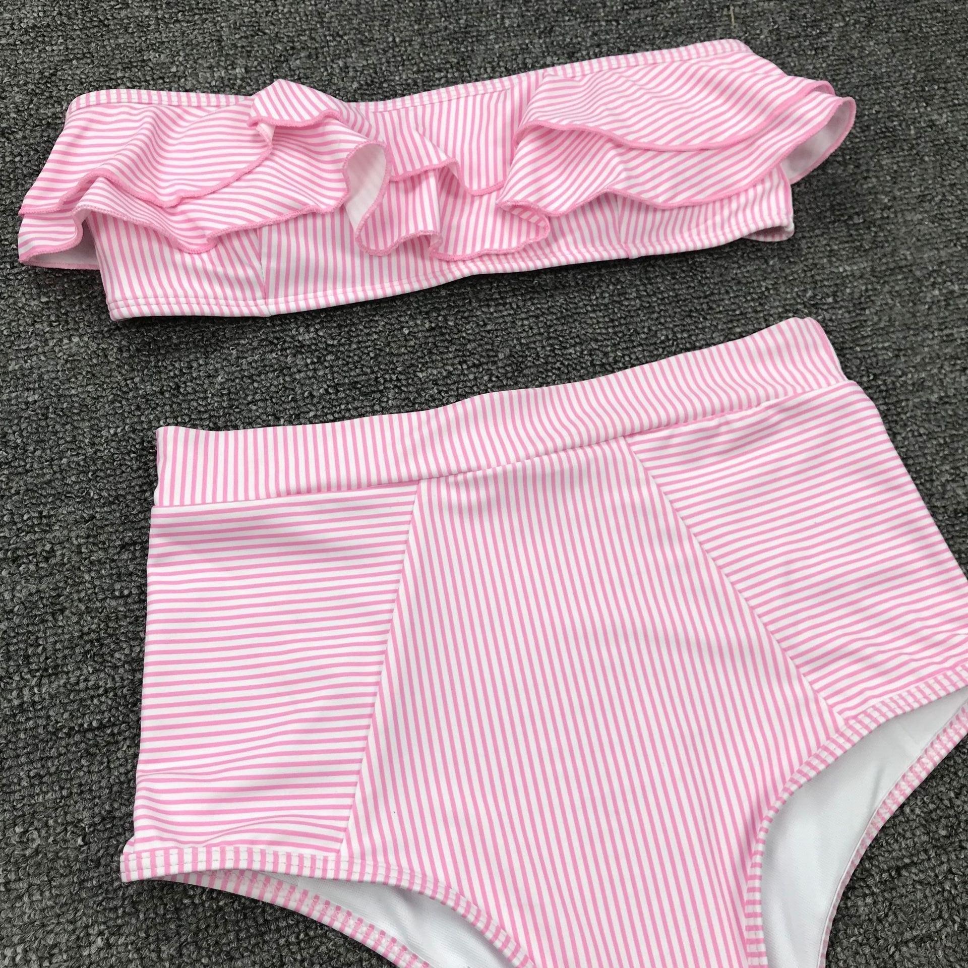 Retro Blue White Striped High Waist Bikini Lady Swimwear Women Swimsuit Female Ruffle Swim Bathing Suit Piece Vintage High Waist Bikini Set Ruffled Swimsuits For Women Bathing Suits