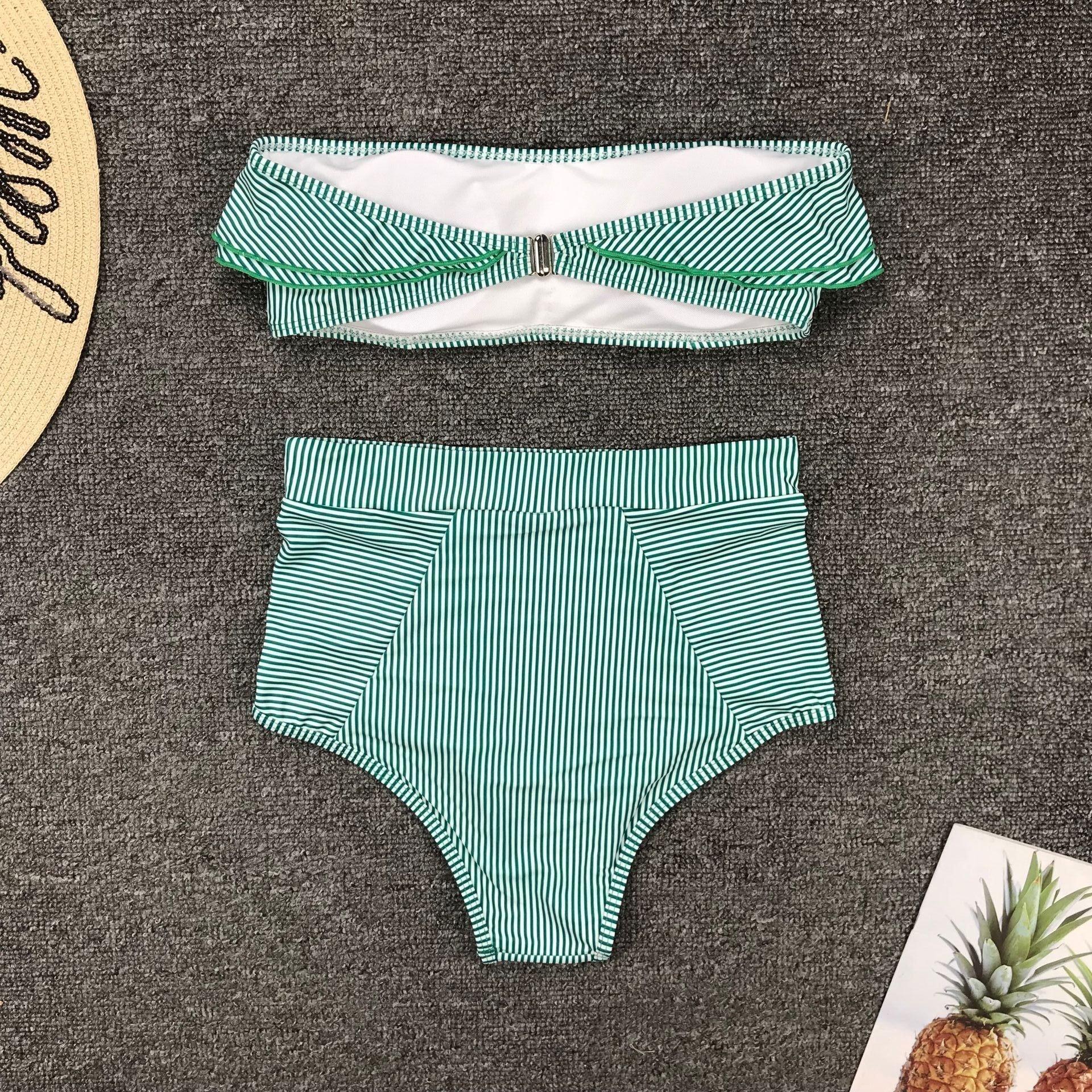 Retro Blue White Striped High Waist Bikini Lady Swimwear Women Swimsuit Female Ruffle Swim Bathing Suit Piece Vintage High Waist Bikini Set Ruffled Swimsuits For Women Bathing Suits
