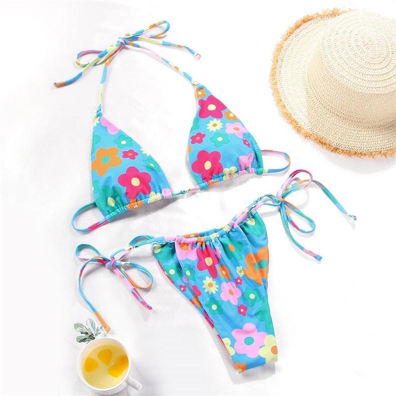 Bikini Swimsuit Solid Color Bikini Set Swimwear Bathing Suit Women Bikinis String Beach Women Two Piece Bikini Swimsuit Bathing Suits Halter Triangle Tops String Bikini Sets