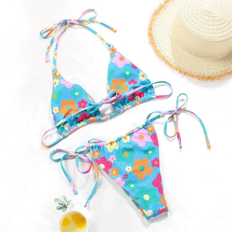 Bikini Swimsuit Solid Color Bikini Set Swimwear Bathing Suit Women Bikinis String Beach Women Two Piece Bikini Swimsuit Bathing Suits Halter Triangle Tops String Bikini Sets