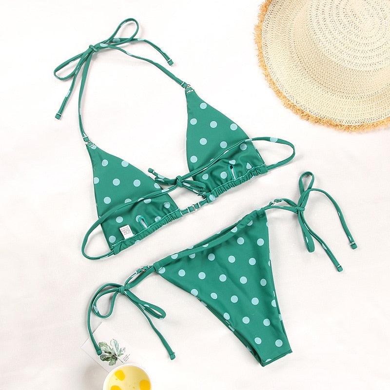 Bikini Swimsuit Solid Color Bikini Set Swimwear Bathing Suit Women Bikinis String Beach Women Two Piece Bikini Swimsuit Bathing Suits Halter Triangle Tops String Bikini Sets