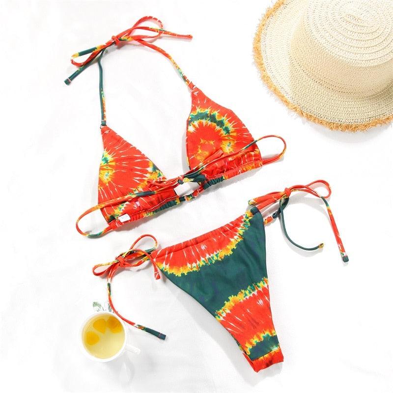 Bikini Swimsuit Solid Color Bikini Set Swimwear Bathing Suit Women Bikinis String Beach Women Two Piece Bikini Swimsuit Bathing Suits Halter Triangle Tops String Bikini Sets