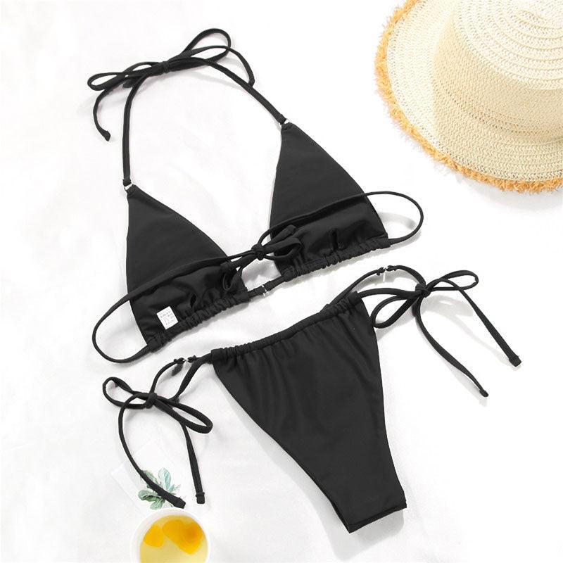 Bikini Swimsuit Solid Color Bikini Set Swimwear Bathing Suit Women Bikinis String Beach Women Two Piece Bikini Swimsuit Bathing Suits Halter Triangle Tops String Bikini Sets