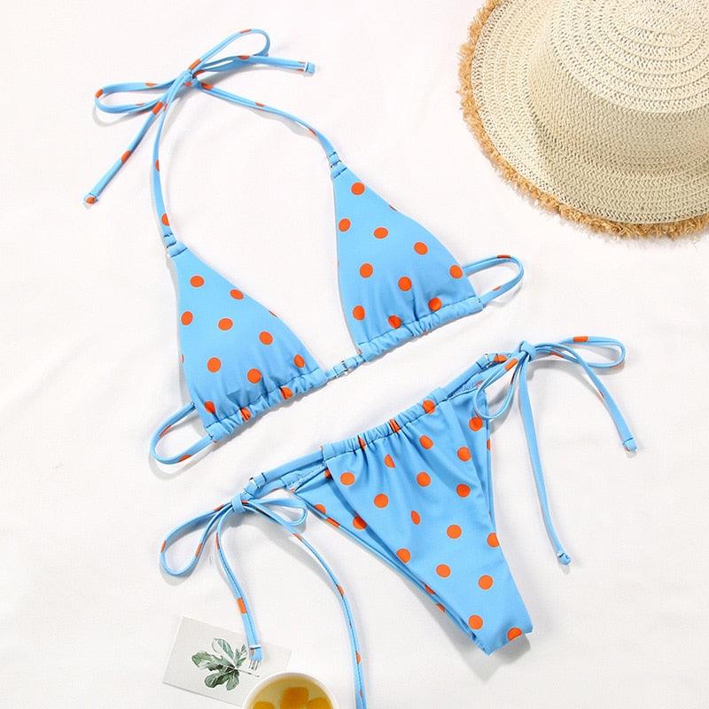 Bikini Swimsuit Solid Color Bikini Set Swimwear Bathing Suit Women Bikinis String Beach Women Two Piece Bikini Swimsuit Bathing Suits Halter Triangle Tops String Bikini Sets