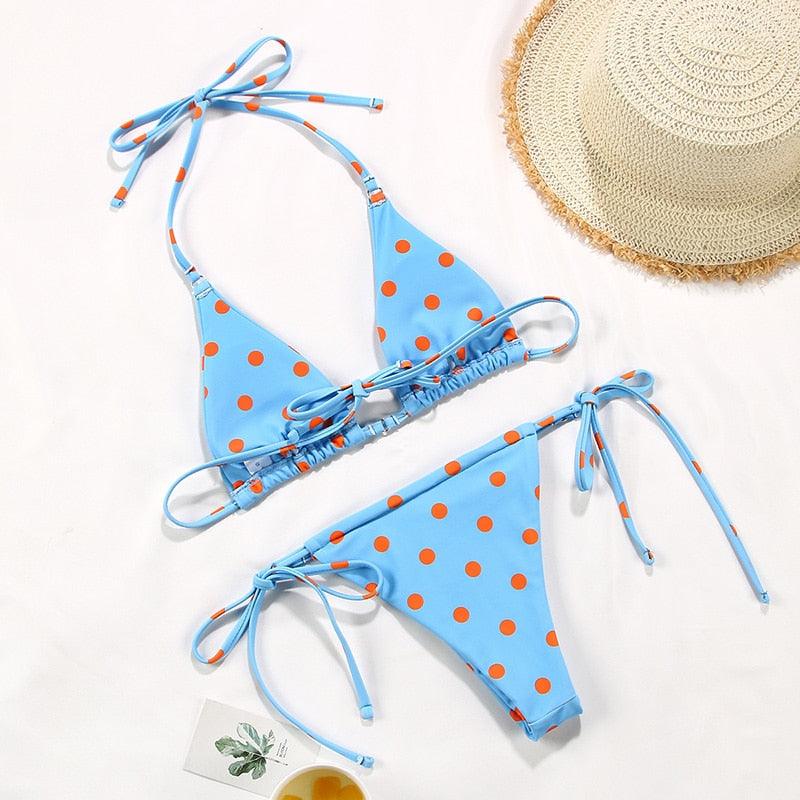 Bikini Swimsuit Solid Color Bikini Set Swimwear Bathing Suit Women Bikinis String Beach Women Two Piece Bikini Swimsuit Bathing Suits Halter Triangle Tops String Bikini Sets