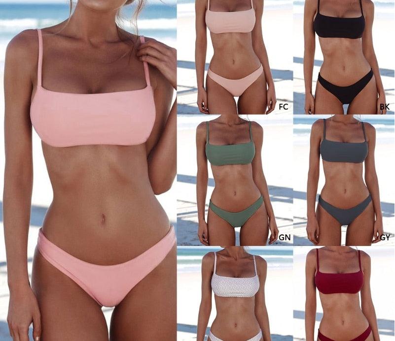 Push Up Bikini Set Swimsuits High Waist Swimwear Women Ribbed Bathing Suits Brazilian Bikinis Swimsuit for Women Bottom Triangle Bikinis Top Bathing Suit