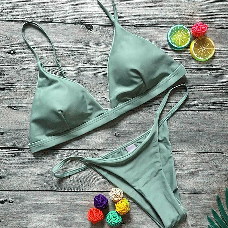 Push Up Bikini Set Swimsuits High Waist Swimwear Women Ribbed Bathing Suits Brazilian Bikinis Swimsuit for Women Bottom Triangle Bikinis Top Bathing Suit