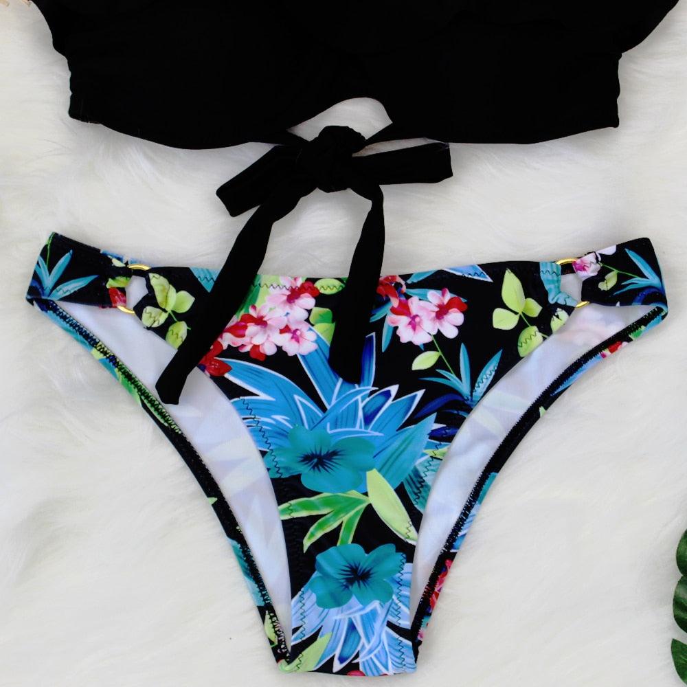 Female Two Piece Swimsuit Low Waist Bikini Floral Printing Swimwear Push Up Bathing Suit Detachable Padded Push Up Striped Bikini Set Two Piece Swimsuit Ladies Vintage Lace Bikini Sets Beach Swimwear