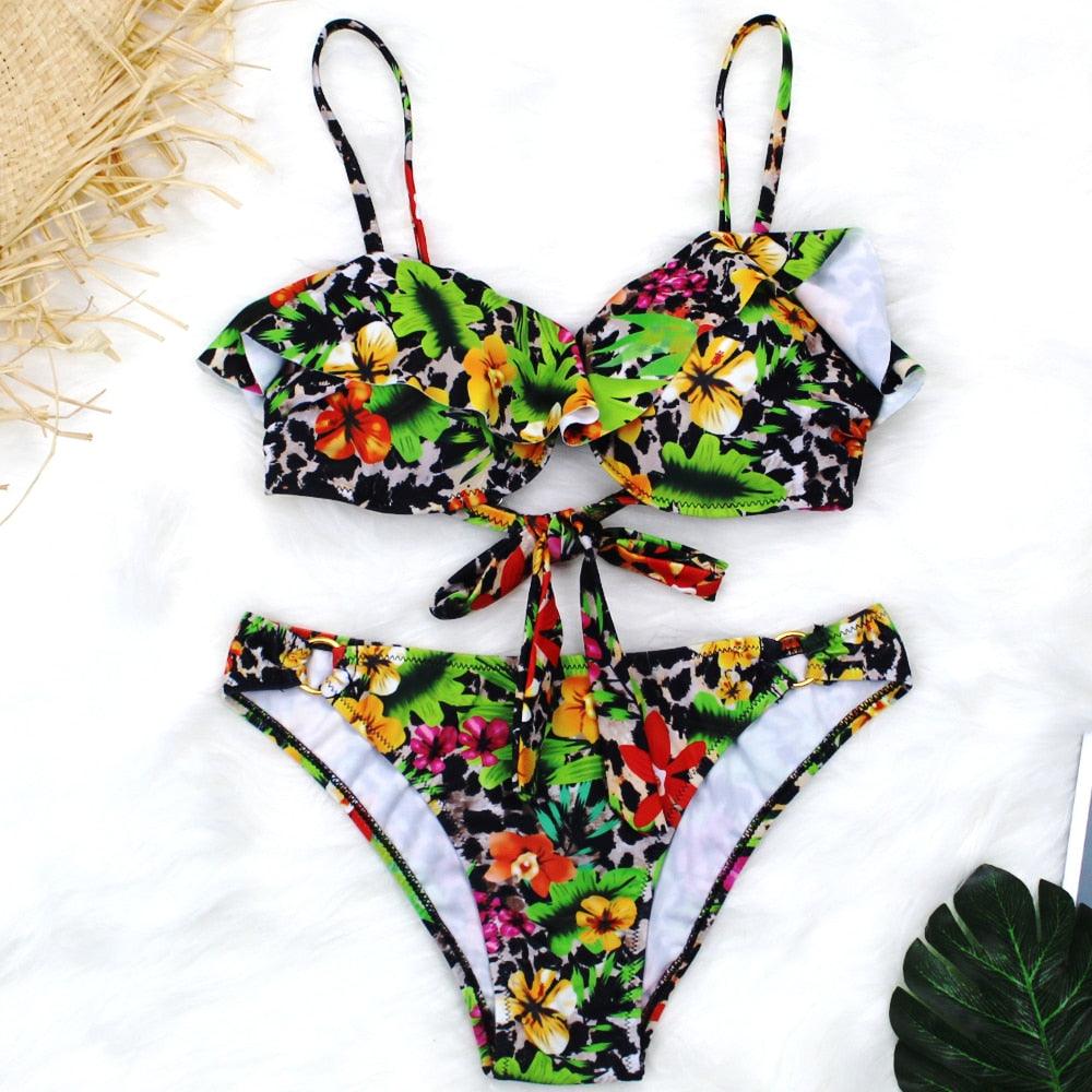 Female Two Piece Swimsuit Low Waist Bikini Floral Printing Swimwear Push Up Bathing Suit Detachable Padded Push Up Striped Bikini Set Two Piece Swimsuit Ladies Vintage Lace Bikini Sets Beach Swimwear