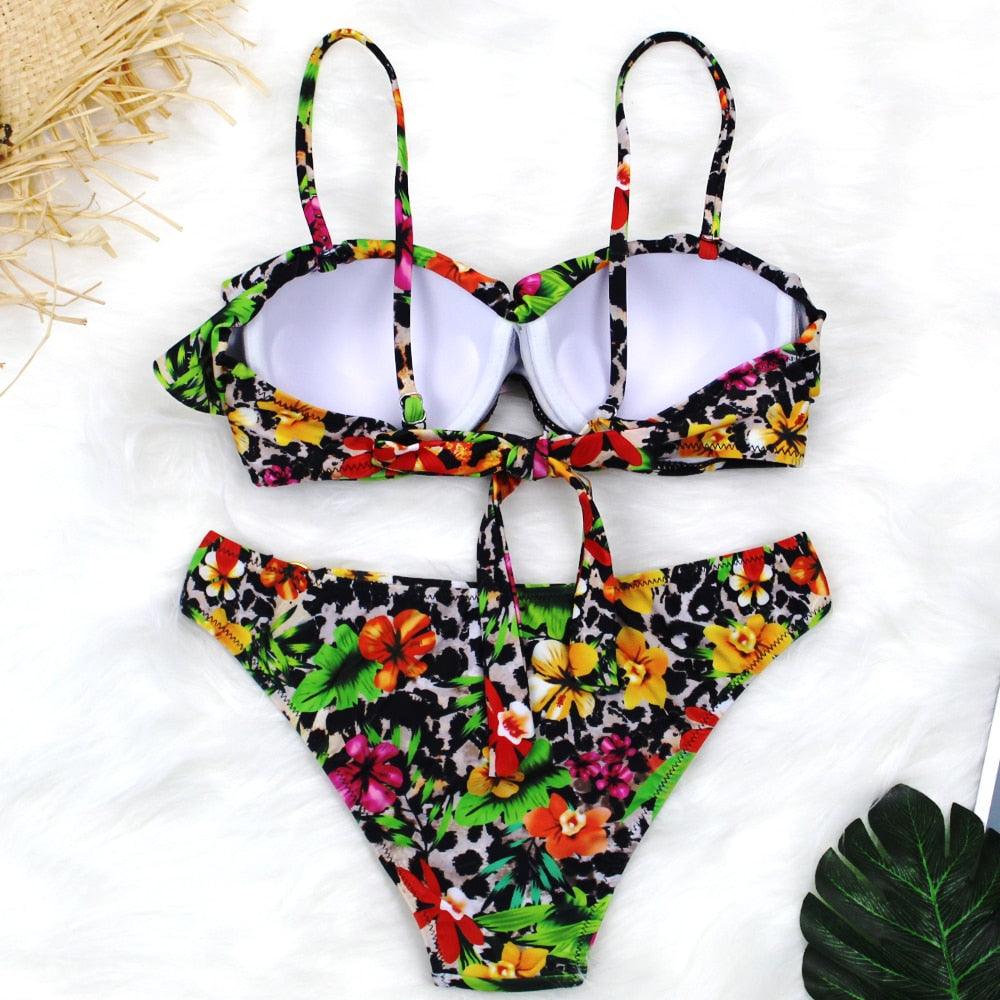 Female Two Piece Swimsuit Low Waist Bikini Floral Printing Swimwear Push Up Bathing Suit Detachable Padded Push Up Striped Bikini Set Two Piece Swimsuit Ladies Vintage Lace Bikini Sets Beach Swimwear