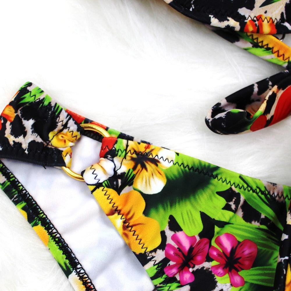 Female Two Piece Swimsuit Low Waist Bikini Floral Printing Swimwear Push Up Bathing Suit Detachable Padded Push Up Striped Bikini Set Two Piece Swimsuit Ladies Vintage Lace Bikini Sets Beach Swimwear