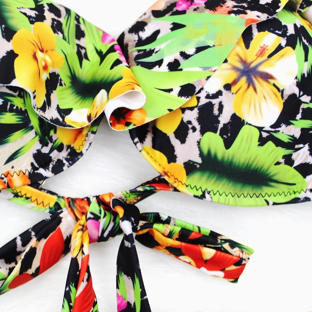 Female Two Piece Swimsuit Low Waist Bikini Floral Printing Swimwear Push Up Bathing Suit Detachable Padded Push Up Striped Bikini Set Two Piece Swimsuit Ladies Vintage Lace Bikini Sets Beach Swimwear