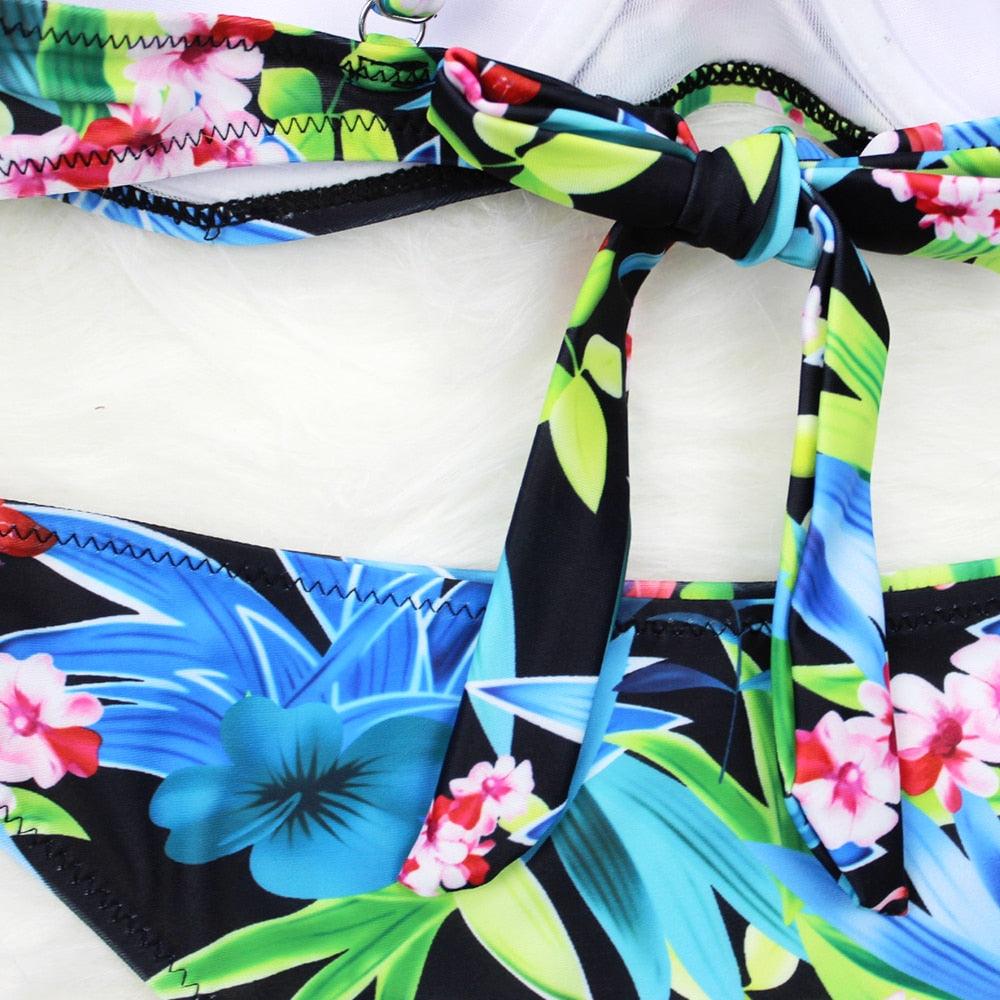 Female Two Piece Swimsuit Low Waist Bikini Floral Printing Swimwear Push Up Bathing Suit Detachable Padded Push Up Striped Bikini Set Two Piece Swimsuit Ladies Vintage Lace Bikini Sets Beach Swimwear
