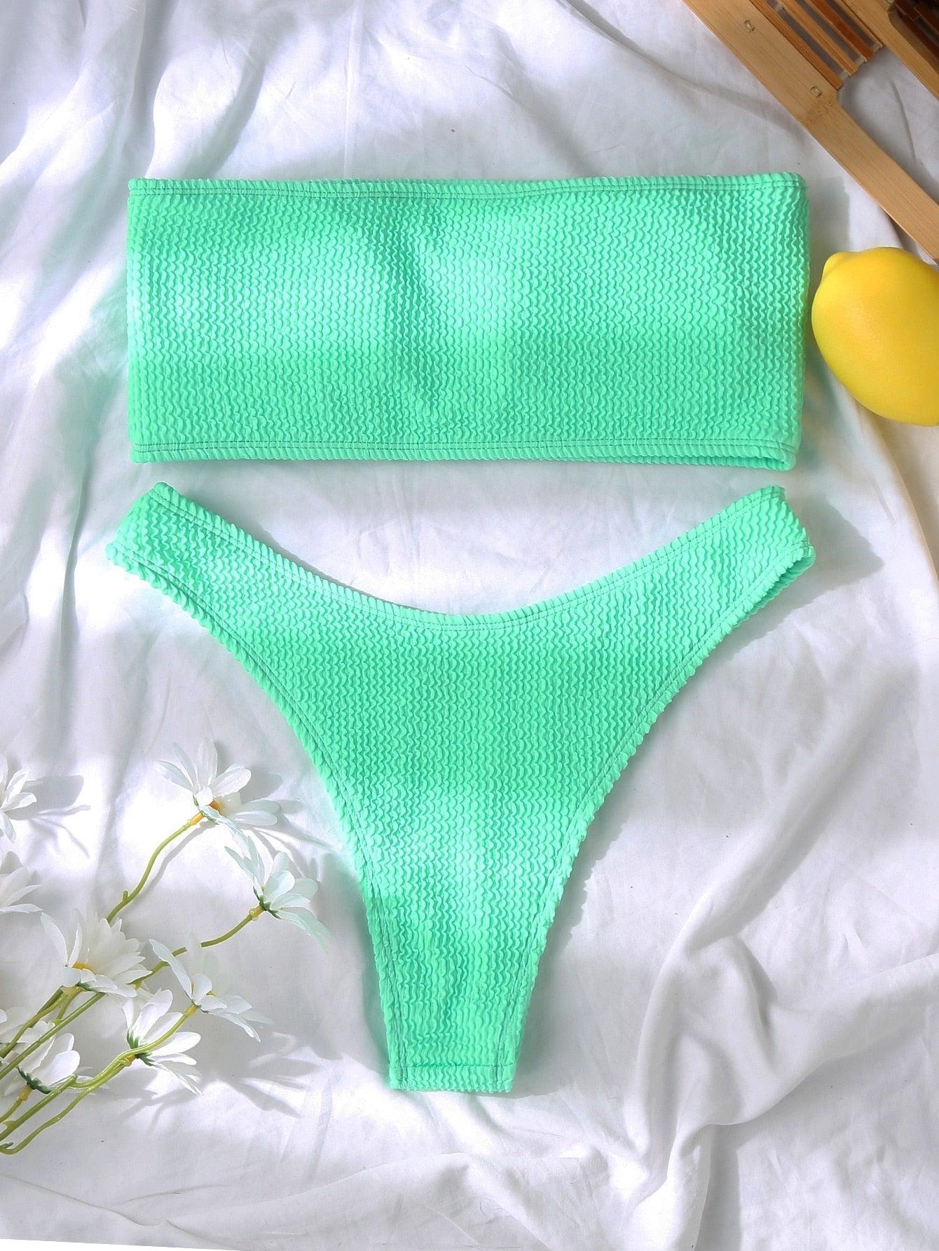 Bikinis Swimsuit Women Push Up Bikini Set Female Swimwear Women's Strapless Solid Color 2 Pieces Bathing Suit Swimsuit Swimsuits Off Shoulder High Waist Bathing Suit High Cut Swimwear For Summer