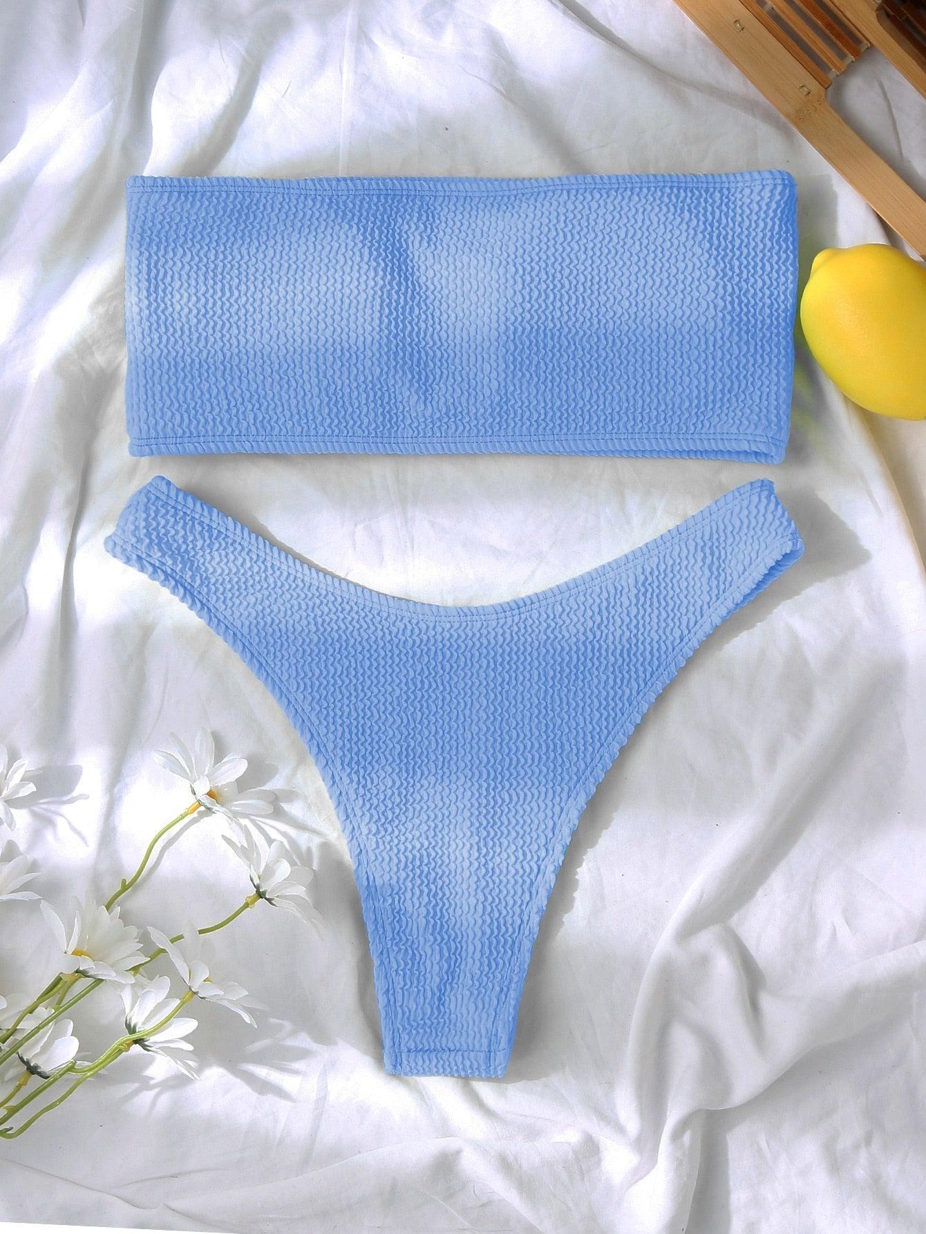 Bikinis Swimsuit Women Push Up Bikini Set Female Swimwear Women's Strapless Solid Color 2 Pieces Bathing Suit Swimsuit Swimsuits Off Shoulder High Waist Bathing Suit High Cut Swimwear For Summer