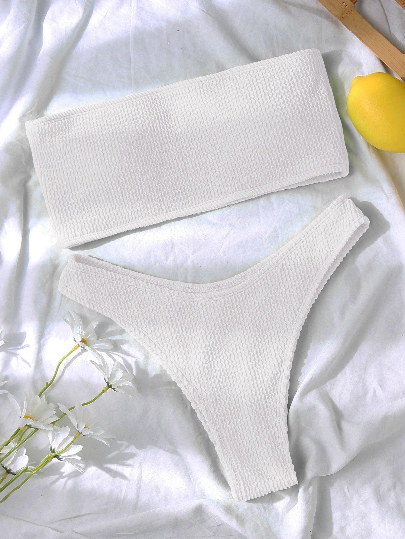 Bikinis Swimsuit Women Push Up Bikini Set Female Swimwear Women's Strapless Solid Color 2 Pieces Bathing Suit Swimsuit Swimsuits Off Shoulder High Waist Bathing Suit High Cut Swimwear For Summer