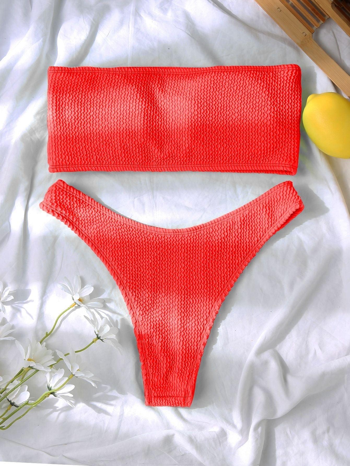Bikinis Swimsuit Women Push Up Bikini Set Female Swimwear Women's Strapless Solid Color 2 Pieces Bathing Suit Swimsuit Swimsuits Off Shoulder High Waist Bathing Suit High Cut Swimwear For Summer