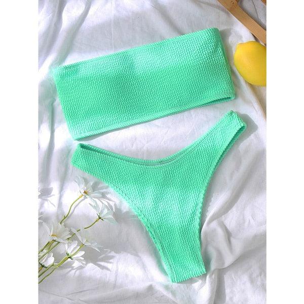 Bikinis Swimsuit Women Push Up Bikini Set Female Swimwear Women's Strapless Solid Color 2 Pieces Bathing Suit Swimsuit Swimsuits Off Shoulder High Waist Bathing Suit High Cut Swimwear For Summer