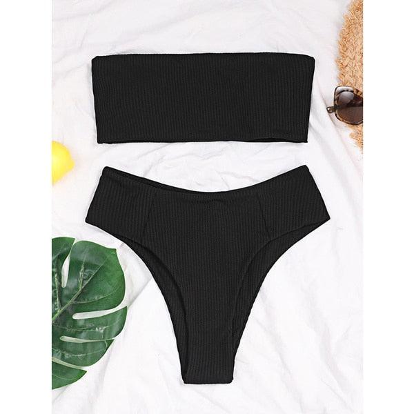 Bikinis Swimsuit Women Push Up Bikini Set Female Swimwear Women's Strapless Solid Color 2 Pieces Bathing Suit Swimsuit Swimsuits Off Shoulder High Waist Bathing Suit High Cut Swimwear For Summer