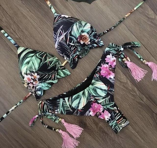 Popular Women's Beachwear Bikini Set Swimwear Push-Up Padded Swimsuit Floral Bikini Set Low Rise Ruffled Two Pieces Swimsuit Push Up Bathing Suit Swimwear