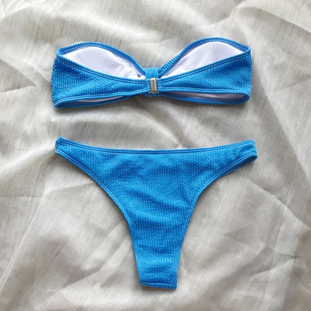 Bikinis Swimsuit Women Push Up Bikini Set Female Swimwear Women's Strapless Solid Color 2 Pieces Bathing Suit Swimsuit Swimsuits Off Shoulder High Waist Bathing Suit High Cut Swimwear For Summer
