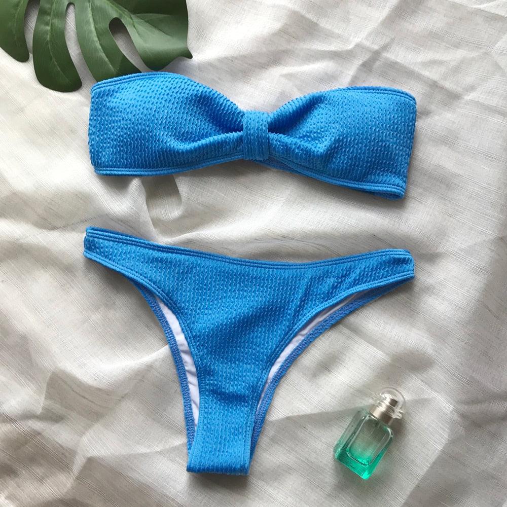 Bikinis Swimsuit Women Push Up Bikini Set Female Swimwear Women's Strapless Solid Color 2 Pieces Bathing Suit Swimsuit Swimsuits Off Shoulder High Waist Bathing Suit High Cut Swimwear For Summer