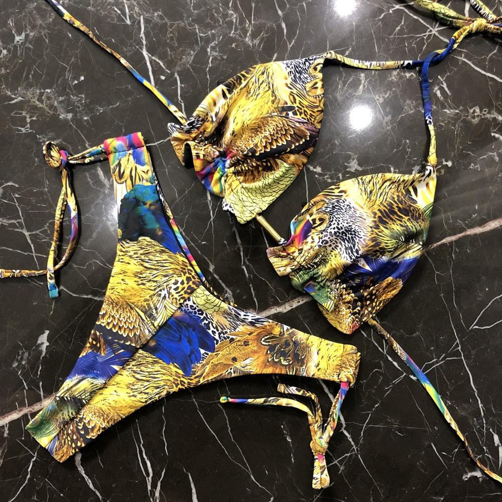 Popular Women's Beachwear Bikini Set Swimwear Push-Up Padded Swimsuit Floral Bikini Set Low Rise Ruffled Two Pieces Swimsuit Push Up Bathing Suit Swimwear