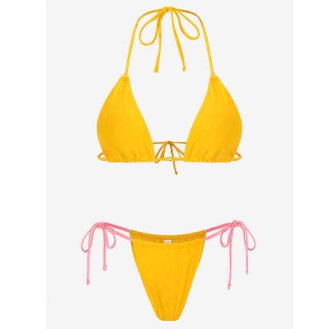 Bikini Swimsuit Solid Color Bikini Set Swimwear Bathing Suit Women Bikinis String Beach Women Two Piece Bikini Swimsuit Bathing Suits Halter Triangle Tops String Bikini Sets