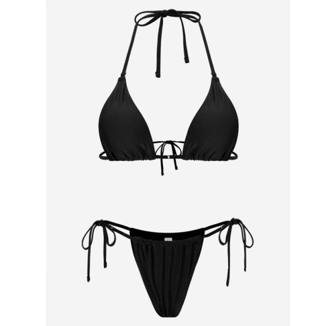 Bikini Swimsuit Solid Color Bikini Set Swimwear Bathing Suit Women Bikinis String Beach Women Two Piece Bikini Swimsuit Bathing Suits Halter Triangle Tops String Bikini Sets