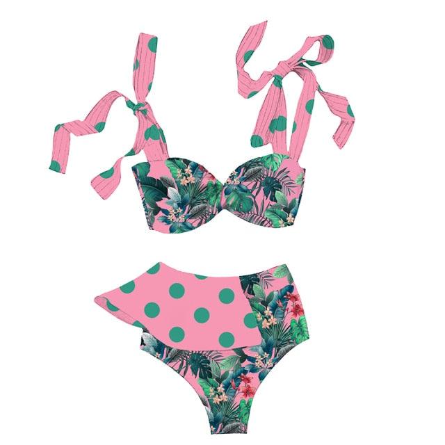 Two-Pieces Women Push-Up Padded Bra Ruffles Bandage Bikini Set Swimsuit Women's Bathing Suits Ruffles Flounce Bikini Sets Low Rise Two Piece Swimsuit Swimwear Bathing Suit Beachwear