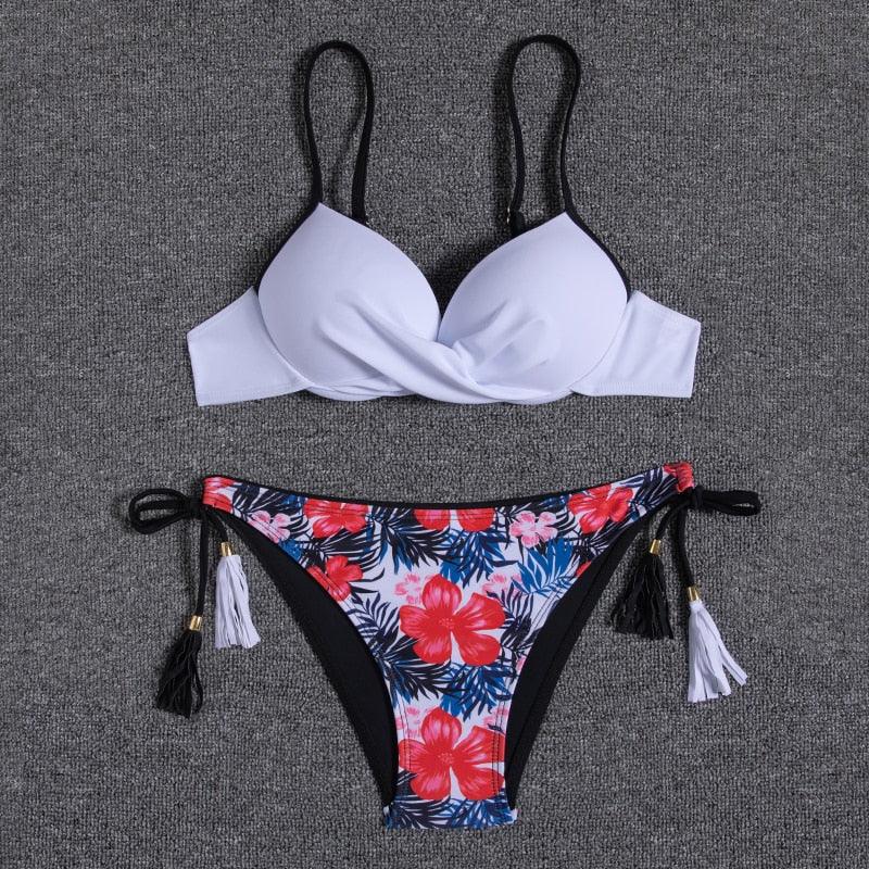 Push Up Bikinis 2022 New Swimwear Women's Bikini Swimsuits Floral Printed Bathing Suits for Women 2 Piece Bikini Women Floral Print Bikini Sets Swimsuit Beach Wear Bathing Suit Female Two Pieces