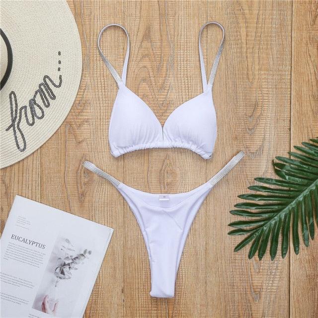 Swimwear Women Micro Bikini Solid Black G-String Swimsuits Bathers Bathing Suit 2 Piece Set Bikinis For Women Bathing Suit Women's Two-Piece Swimwear