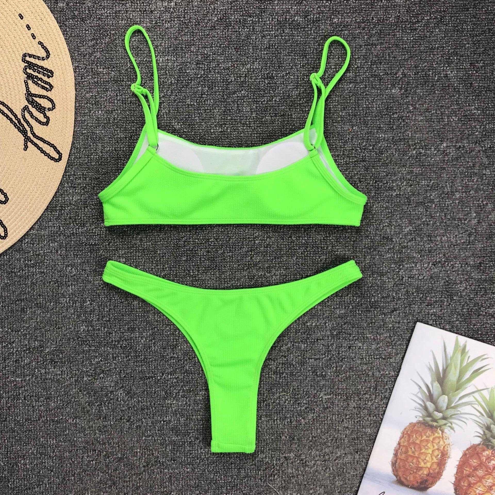 Neon Yellow Green Swimsuit Women Push Up Padded Micro Bikini Summer Beach Bathing Suit Beach Swimwear Women's Scoop Neck Cut Out Front Lace Up Back High Cut One Piece Swimsuit