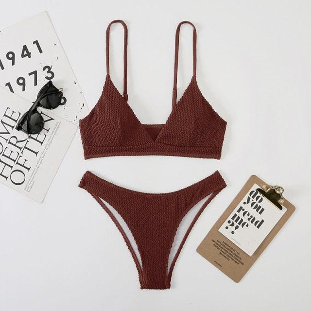 Women One-Shoulder Bikini Swimsuit Women Push Up Swimwear Women's Bathing Suit Comfortable Bikini Ribbed Two Piece Swimsuit Bikini Set Summer Bathing Suit Beach Wear Swimming Suit